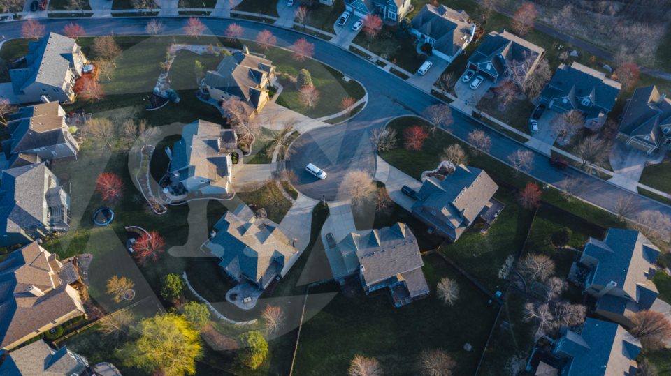 Aerial shot of a neighborhood