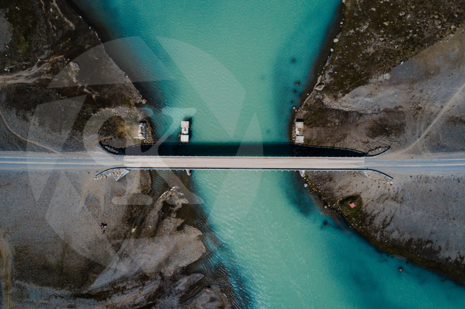 Aerial shot of glacial stream